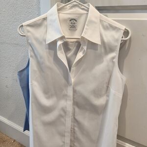 Brooks Brothers White and Blue Sleeveless Button-Down Shirt (lot of 2)